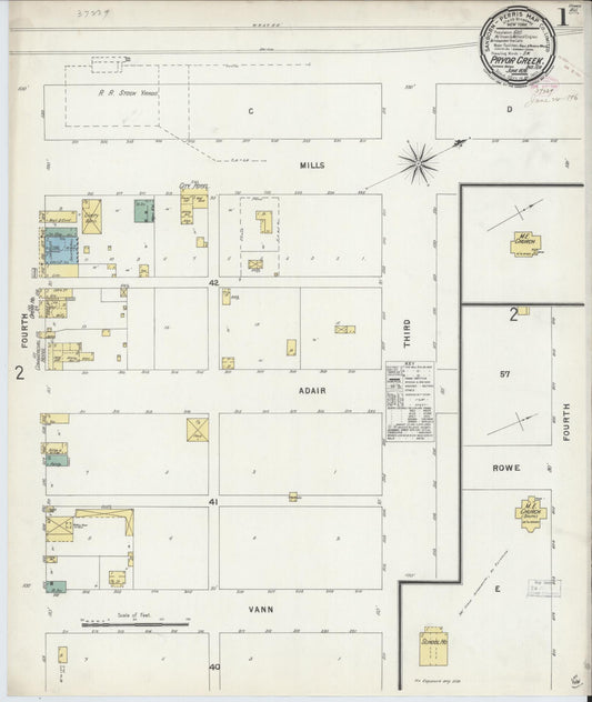 Sanborn Fire Insurance Map from Pryor Creek, Mayes County, Oklahoma (1896), Sheet #0001 - Historic Sanborn Fire Insurance Map Print, vintage old map wall art, antique decor, genealogy gift, Oklahoma Oklahoma map