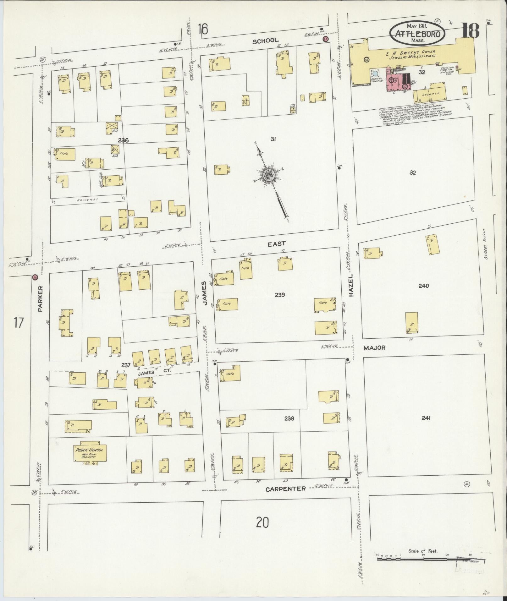 Sanborn Fire Insurance Map from Attleboro, Bristol County, Massachusetts (1911), Sheet #0018 - Complete Map Set gallery image, historic Sanborn map, vintage wall art, Massachusetts Massachusetts