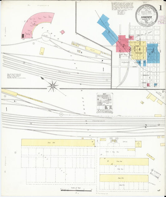 Sanborn Fire Insurance Map from Hanover, Washington County, Kansas (1905), Sheet #0001 - Complete Map Set gallery image, historic Sanborn map, vintage wall art, Kansas Kansas
