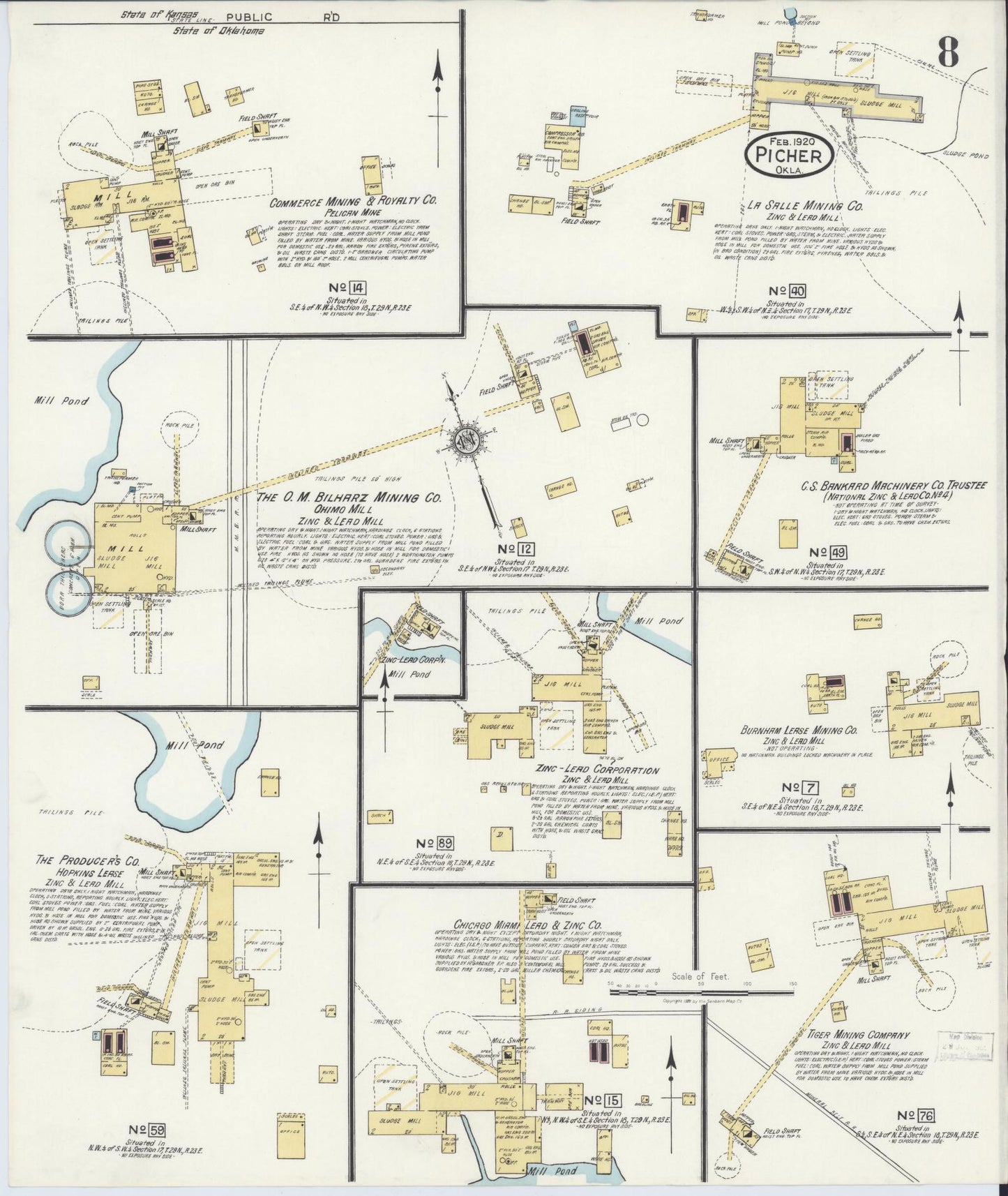 Sanborn Fire Insurance Map from Picher, Ottawa County, Oklahoma (1920), Sheet #0008 - Complete Map Set gallery image, historic Sanborn map, vintage wall art, Oklahoma Oklahoma