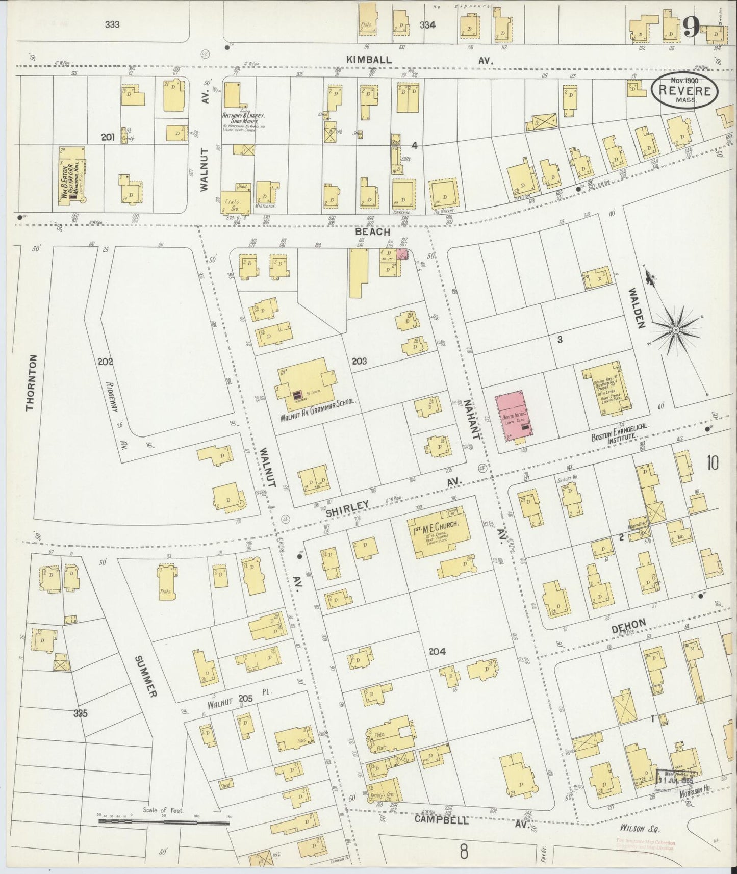 Sanborn Fire Insurance Map from Revere, Suffolk County, Massachusetts (1900), Sheet #0009 - Complete Map Set gallery image, historic Sanborn map, vintage wall art, Massachusetts Massachusetts