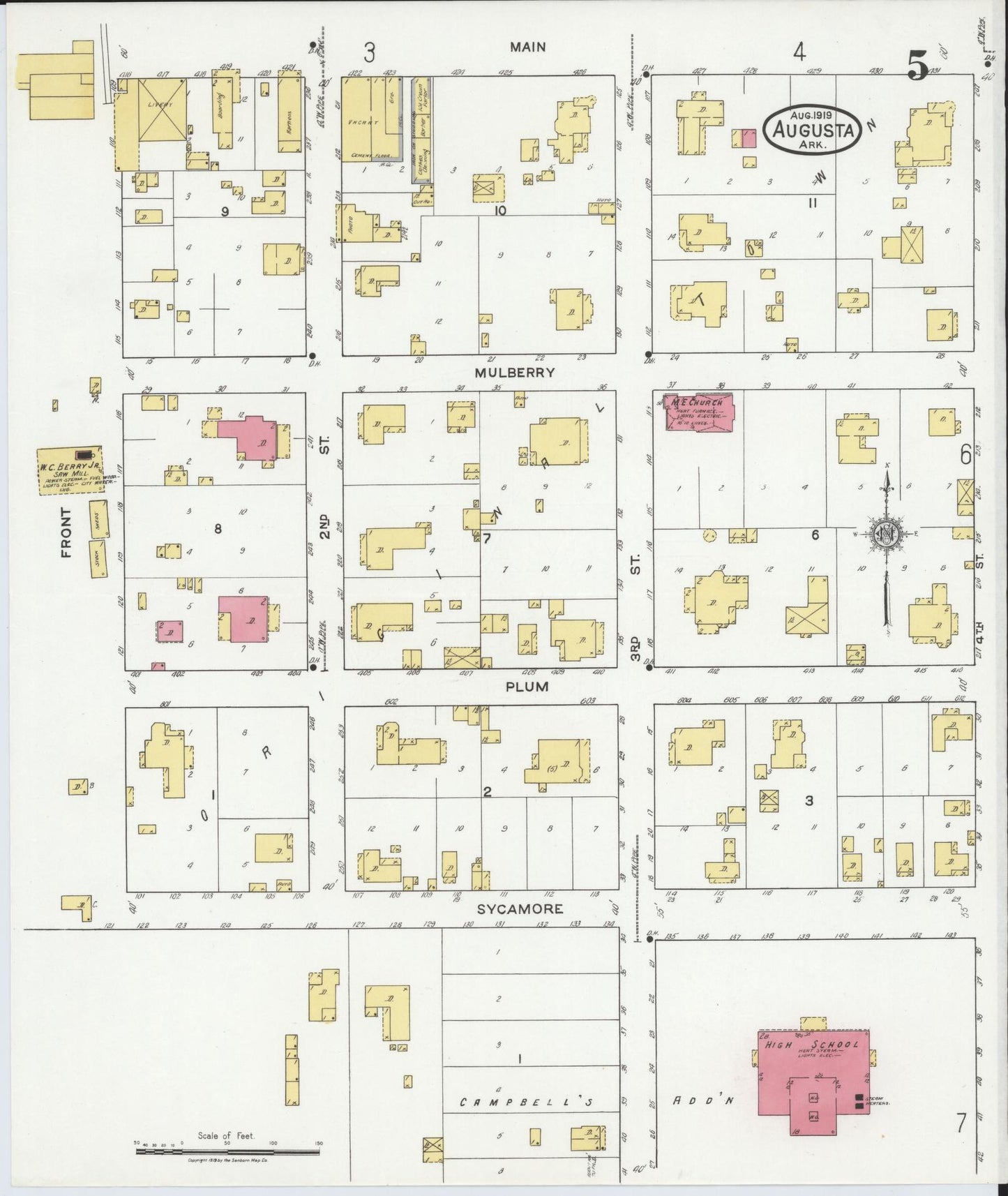 Sanborn Fire Insurance Map from Augusta, Woodruff County, Arkansas (1919), Sheet #0005 - Historic Sanborn Fire Insurance Map Print, vintage old map wall art, antique decor, genealogy gift, Arkansas Arkansas map