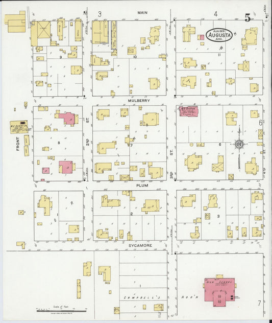 Sanborn Fire Insurance Map from Augusta, Woodruff County, Arkansas (1919), Sheet #0005 - Historic Sanborn Fire Insurance Map Print, vintage old map wall art, antique decor, genealogy gift, Arkansas Arkansas map
