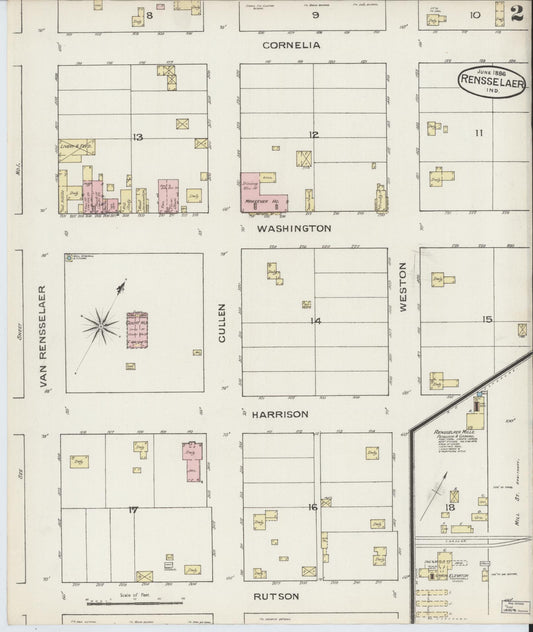 Sanborn Fire Insurance Map from Rensselaer, Jasper County, Indiana (1886), Sheet #0002 - Historic Sanborn Fire Insurance Map Print, vintage old map wall art, antique decor, genealogy gift, Indiana Indiana map