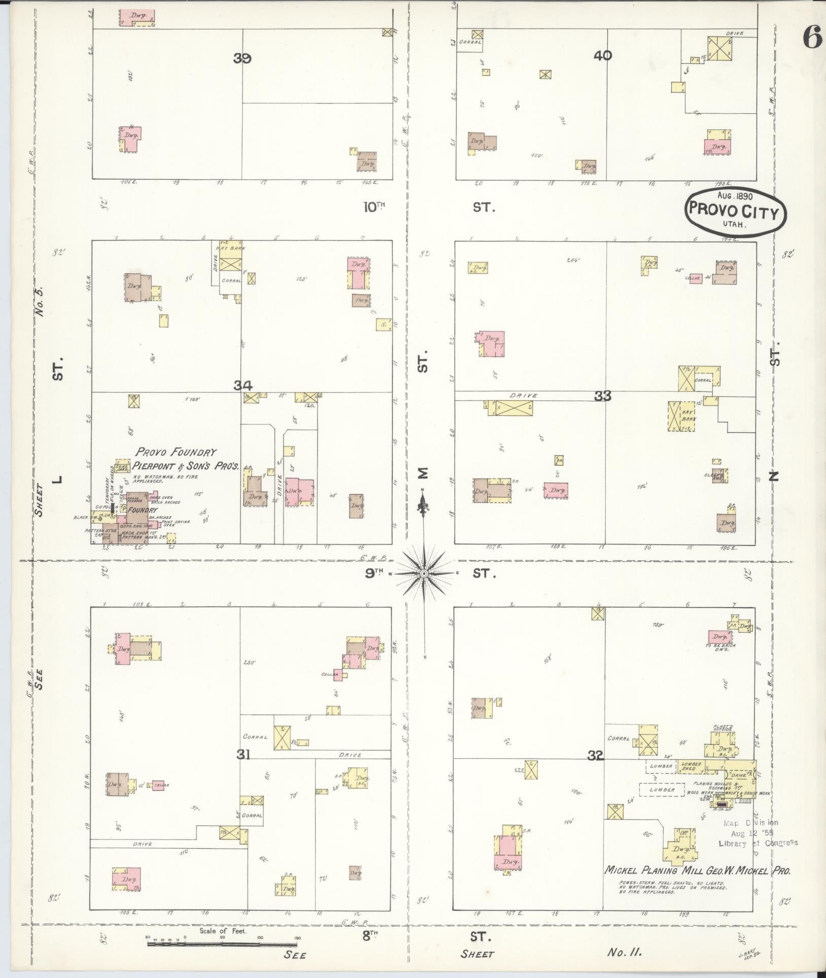 Sanborn Fire Insurance Map from Provo, Utah County, Utah (1890), Sheet #0006 - Complete Map Set gallery image, historic Sanborn map, vintage wall art, Provo Utah