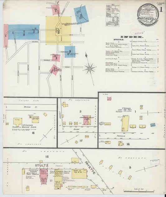 Sanborn Fire Insurance Map from Martinsville, Independent Cities, Virginia (1891), Sheet #0001 - Complete Map Set gallery image, historic Sanborn map, vintage wall art, Virginia Virginia