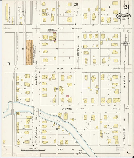 Sanborn Fire Insurance Map from Mason City, Cerro Gordo County, Iowa (1915), Sheet #0021 - Historic Sanborn Fire Insurance Map Print, vintage old map wall art