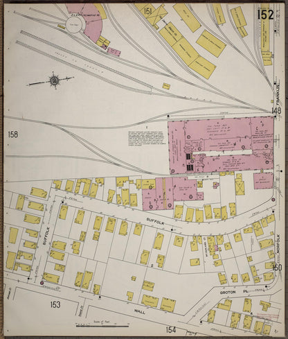 Sanborn Fire Insurance Map from Worcester, Worcester County, Massachusetts (1910), Sheet #0152 - Historic Sanborn Fire Insurance Map Print, vintage old map wall art, antique decor, genealogy gift, Massachusetts Massachusetts map