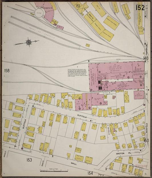 Sanborn Fire Insurance Map from Worcester, Worcester County, Massachusetts (1910), Sheet #0152 - Historic Sanborn Fire Insurance Map Print, vintage old map wall art, antique decor, genealogy gift, Massachusetts Massachusetts map