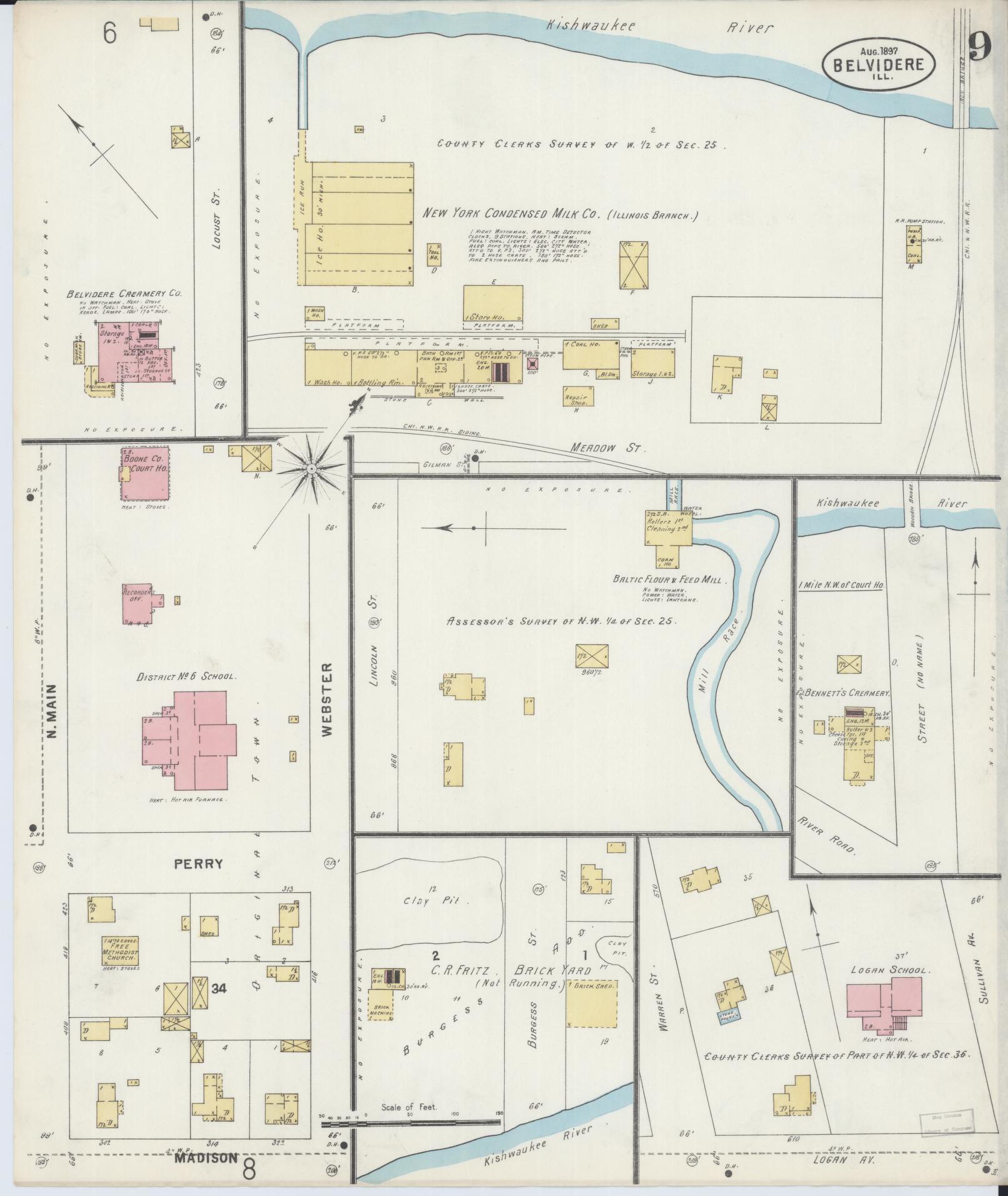 Sanborn Fire Insurance Map from Belvidere, Boone County, Illinois (1897), Sheet #0009 - Complete Map Set gallery image, historic Sanborn map, vintage wall art, Illinois Illinois