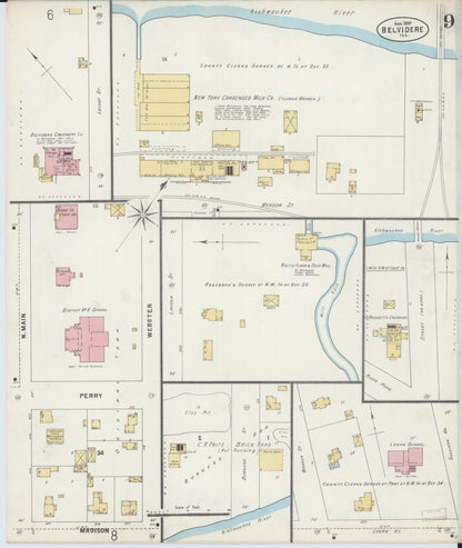Sanborn Fire Insurance Map from Belvidere, Boone County, Illinois (1897), Sheet #0009 - Complete Map Set gallery image, historic Sanborn map, vintage wall art, Illinois Illinois