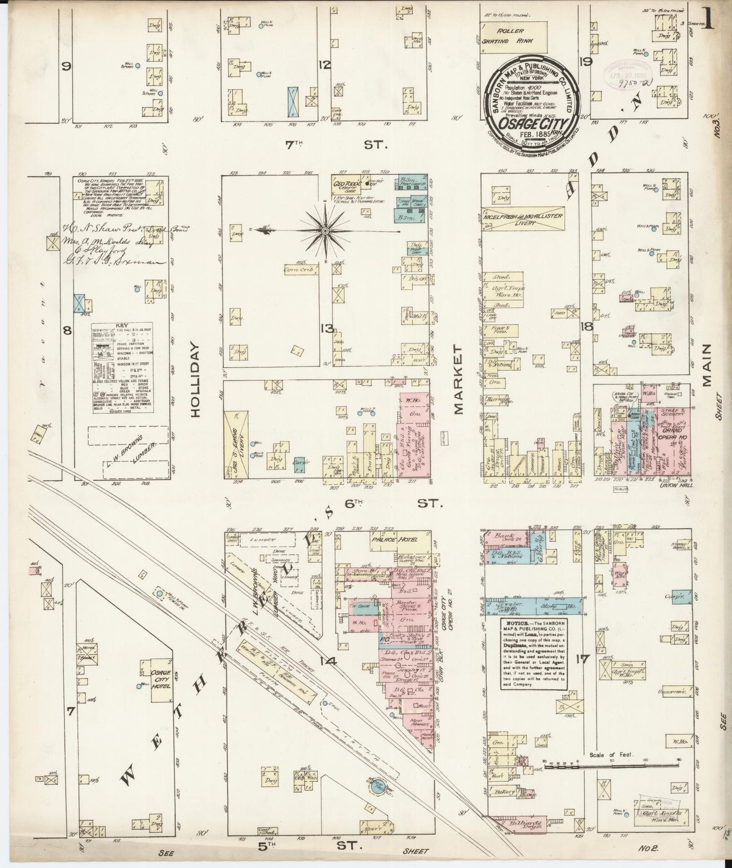 Sanborn Fire Insurance Map from Osage City, Osage County, Kansas (1885), Sheet #0001 - Complete Map Set gallery image, historic Sanborn map, vintage wall art, Kansas Kansas