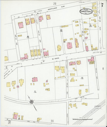 Sanborn Fire Insurance Map from Charlottesville, Independent Cities, Virginia (1920), Sheet #0007 - Complete Map Set gallery image, historic Sanborn map, vintage wall art, Virginia Virginia