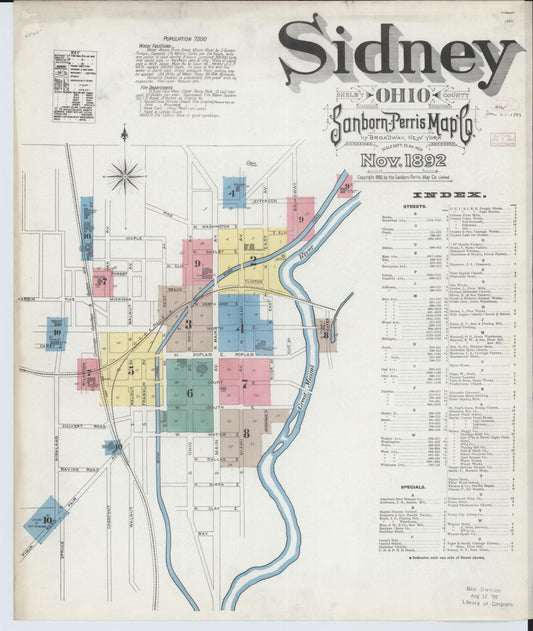 Sanborn Fire Insurance Map from Sidney, Shelby County, Ohio (1892), Sheet #0001 - Historic Sanborn Fire Insurance Map Print, vintage old map wall art, antique decor, genealogy gift, Ohio Ohio map