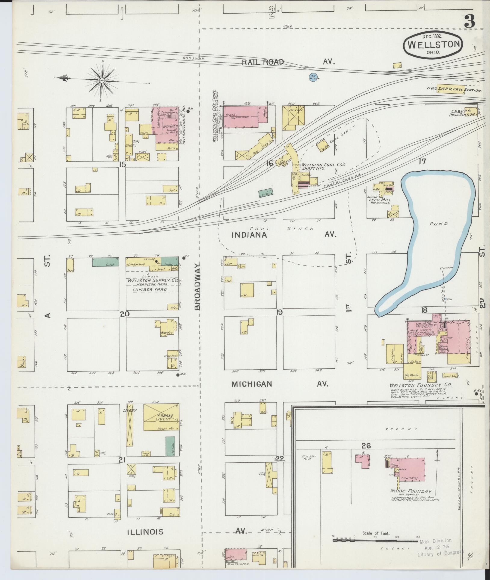 Sanborn Fire Insurance Map from Wellston, Jackson County, Ohio (1892), Sheet #0003 - Complete Map Set gallery image, historic Sanborn map, vintage wall art, Ohio Ohio