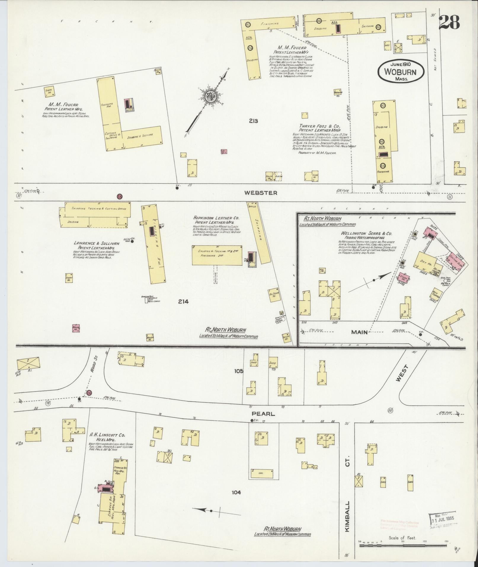Sanborn Fire Insurance Map from Woburn, Middlesex County, Massachusetts (1910), Sheet #0028 - Complete Map Set gallery image, historic Sanborn map, vintage wall art, Massachusetts Massachusetts