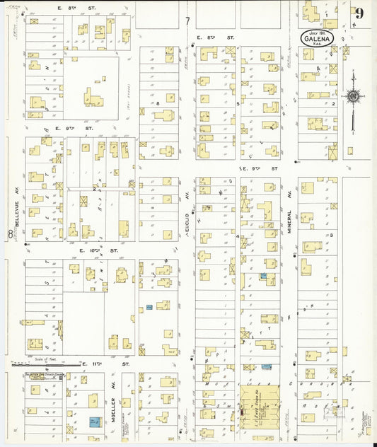Sanborn Fire Insurance Map from Galena, Cherokee County, Kansas (1911), Sheet #0009 - Historic Sanborn Fire Insurance Map Print, vintage old map wall art, antique decor, genealogy gift, Kansas Kansas map