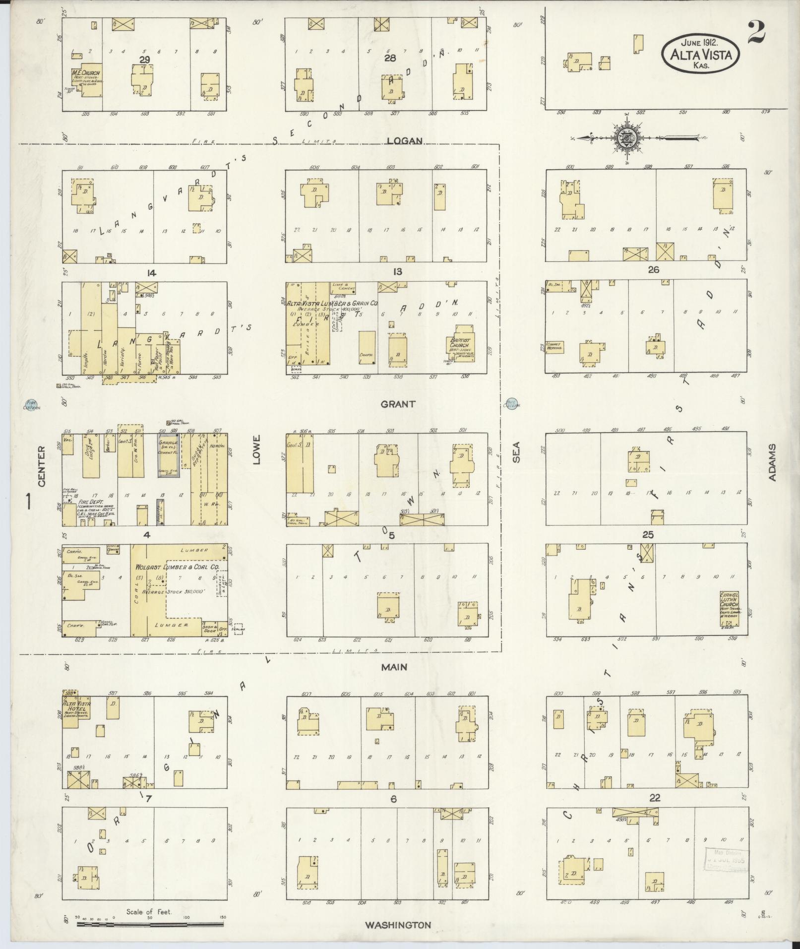 Sanborn Fire Insurance Map from Alta Vista, Wabaunsee County, Kansas (1912), Sheet #0002 - Historic Sanborn Fire Insurance Map Print, vintage old map wall art, antique decor, genealogy gift, Kansas Kansas map