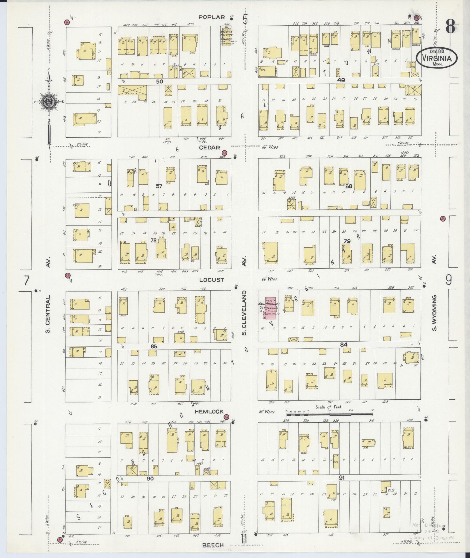 Sanborn Fire Insurance Map from Virginia, Saint Louis County, Minnesota (1910), Sheet #0008 - Complete Map Set gallery image, historic Sanborn map, vintage wall art, Minnesota Minnesota