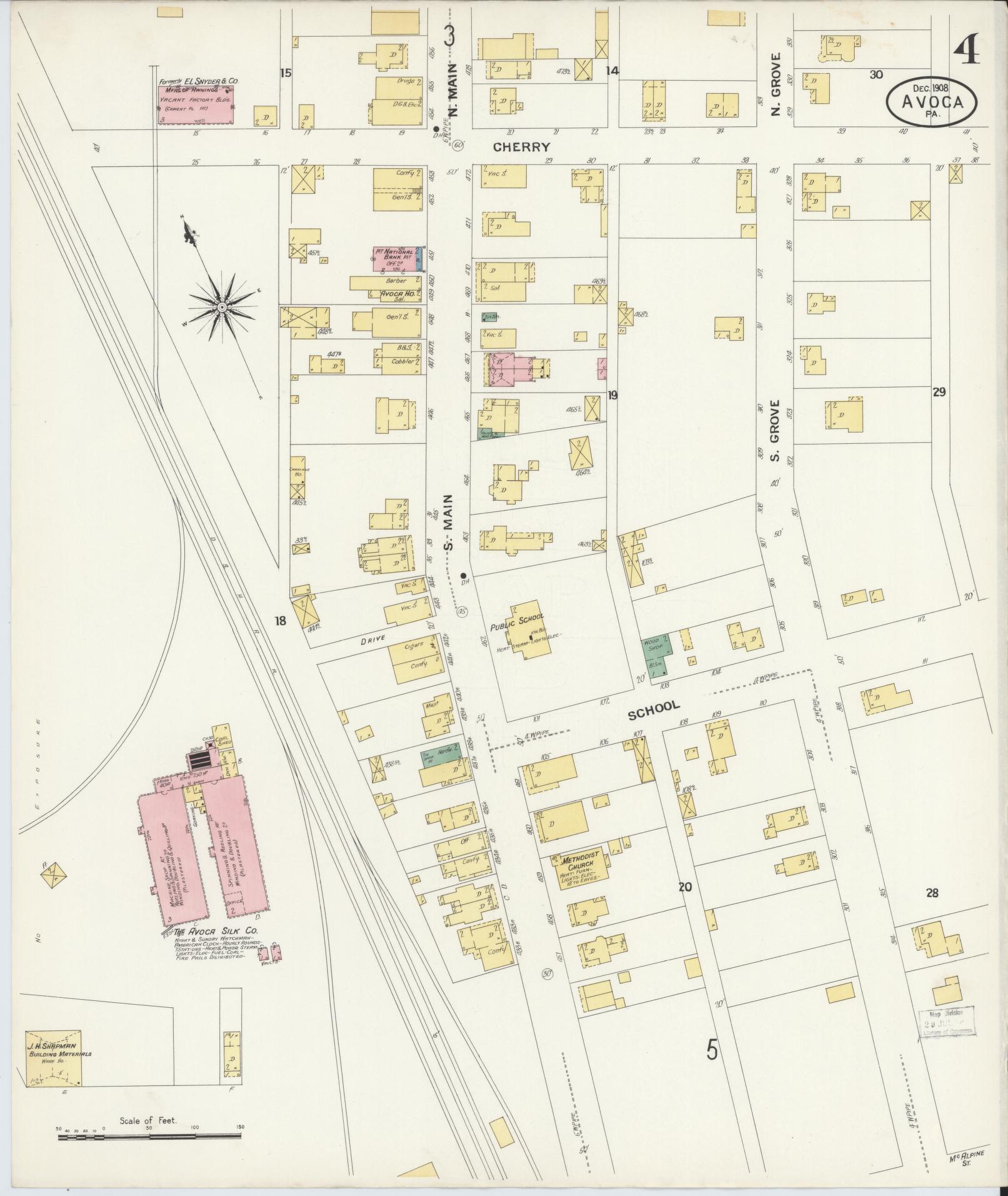 Sanborn Fire Insurance Map from Avoca, Luzerne County, Pennsylvania (1908), Sheet #0004 - Historic Sanborn Fire Insurance Map Print, vintage old map wall art, antique decor, genealogy gift, Pennsylvania Pennsylvania map
