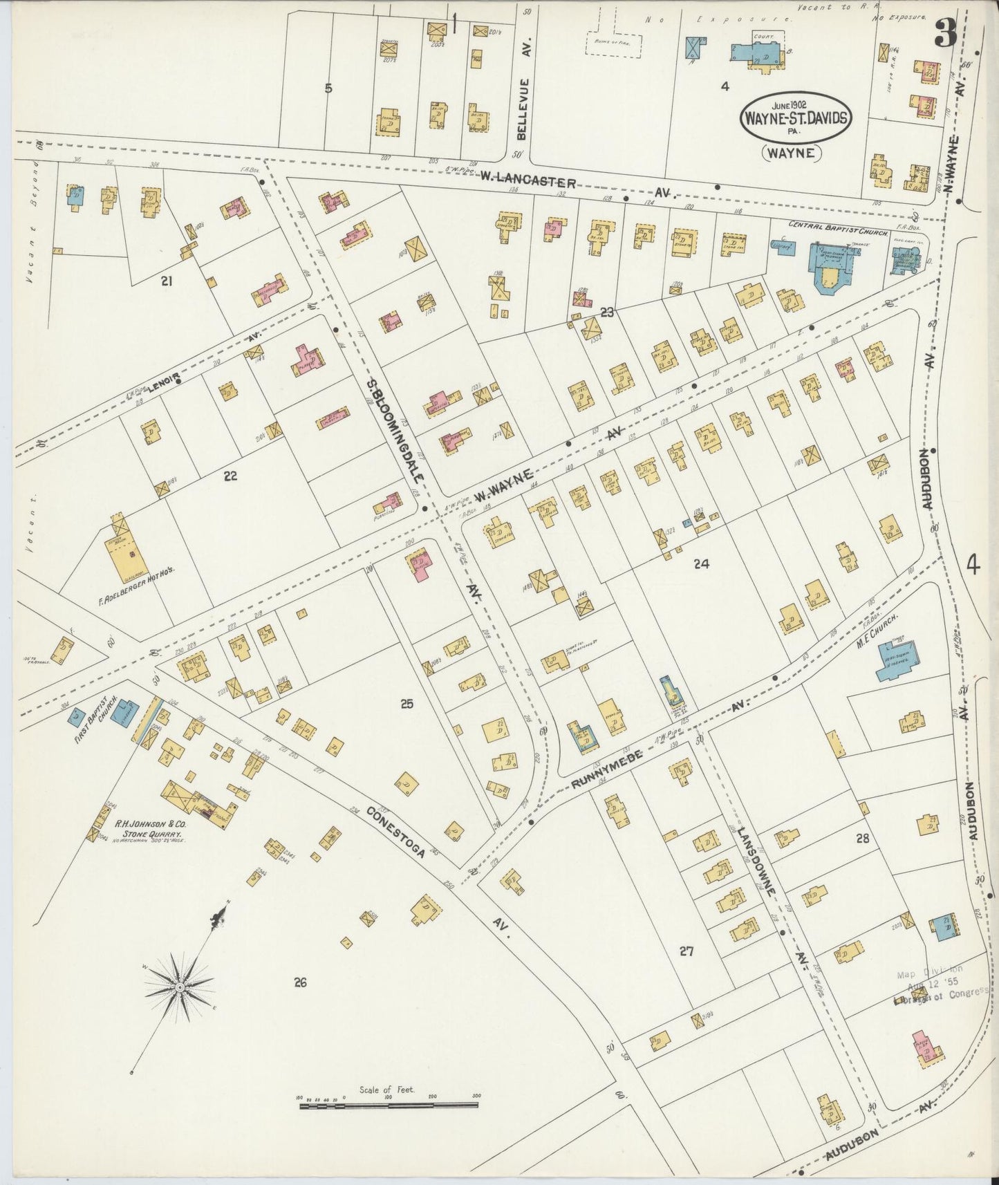 Sanborn Fire Insurance Map from Wayne, Delaware County, Pennsylvania (1902), Sheet #0003 - Historic Sanborn Fire Insurance Map Print, vintage old map wall art, antique decor, genealogy gift, Wayne Delaware map