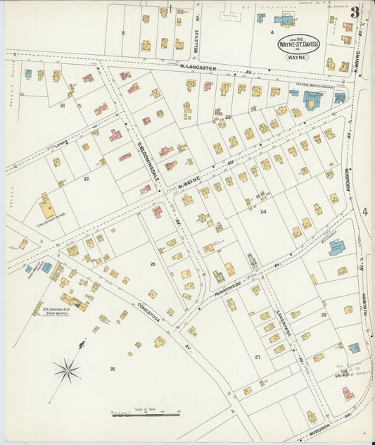 Sanborn Fire Insurance Map from Wayne, Delaware County, Pennsylvania (1902), Sheet #0003 - Historic Sanborn Fire Insurance Map Print, vintage old map wall art, antique decor, genealogy gift, Wayne Delaware map