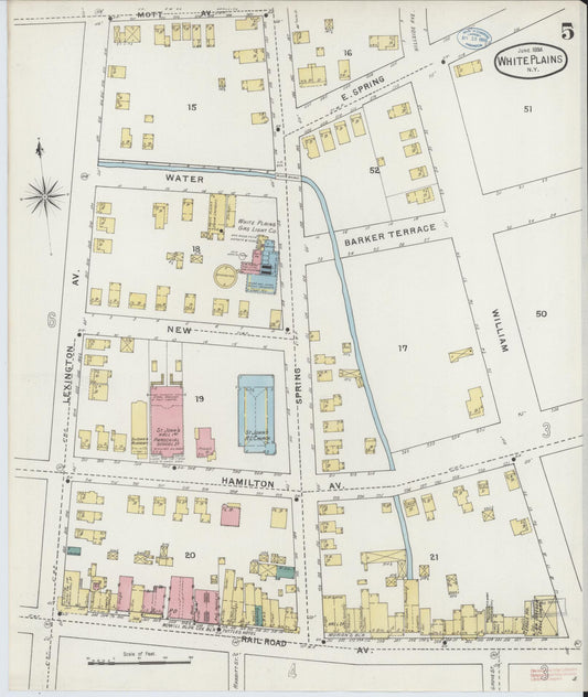 Sanborn Fire Insurance Map from White Plains, Westchester County, New York (1894), Sheet #0005 - Historic Sanborn Fire Insurance Map Print, vintage old map wall art, antique decor, genealogy gift, New York New York map