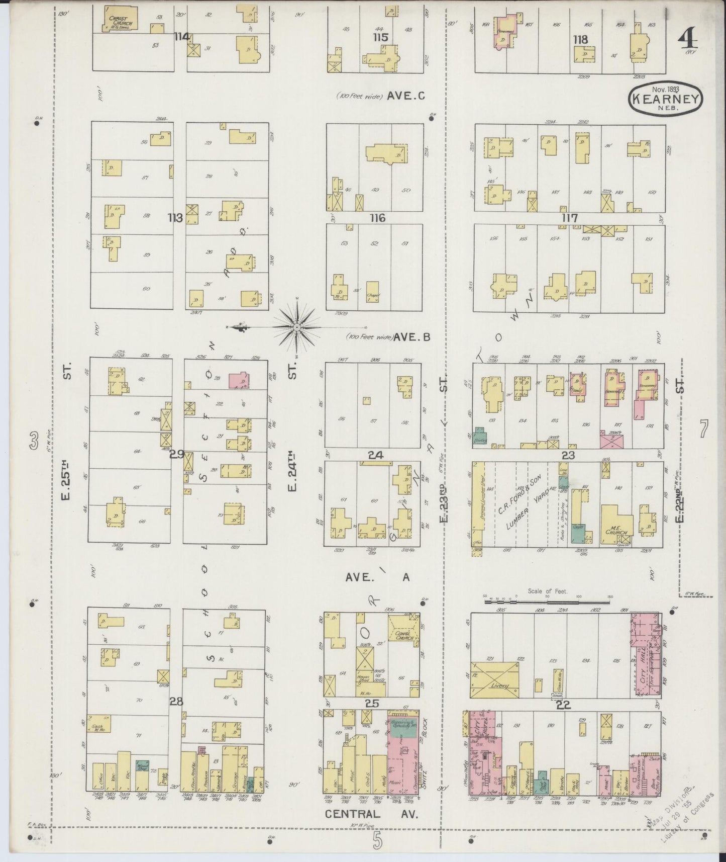 Sanborn Fire Insurance Map from Kearney, Buffalo County, Nebraska (1893), Sheet #0004 - Complete Map Set gallery image, historic Sanborn map, vintage wall art, Nebraska Nebraska