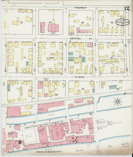 Sanborn Fire Insurance Map from Norwich, New London County, Connecticut (1892), Sheet #0012 - Historic Sanborn Fire Insurance Map Print, vintage old map wall art, antique decor, genealogy gift, Connecticut Connecticut map