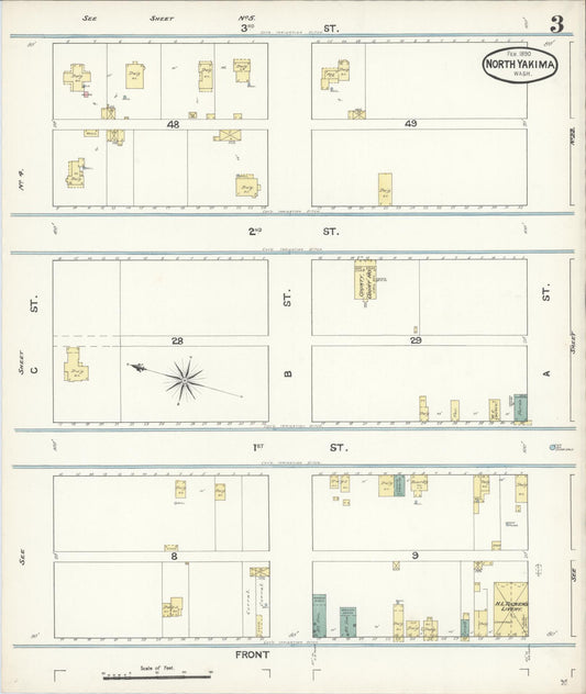 Sanborn Fire Insurance Map from North Yakima, Yakima County, Washington (1890), Sheet #0003 - Historic Sanborn Fire Insurance Map Print, vintage old map wall art, antique decor, genealogy gift, Washington Washington map
