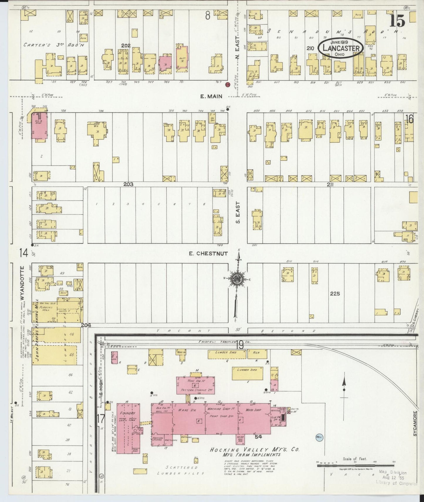 Sanborn Fire Insurance Map from Lancaster, Fairfield County, Ohio (1919), Sheet #0015 - Historic Sanborn Fire Insurance Map Print, vintage old map wall art, antique decor, genealogy gift, Ohio Ohio map