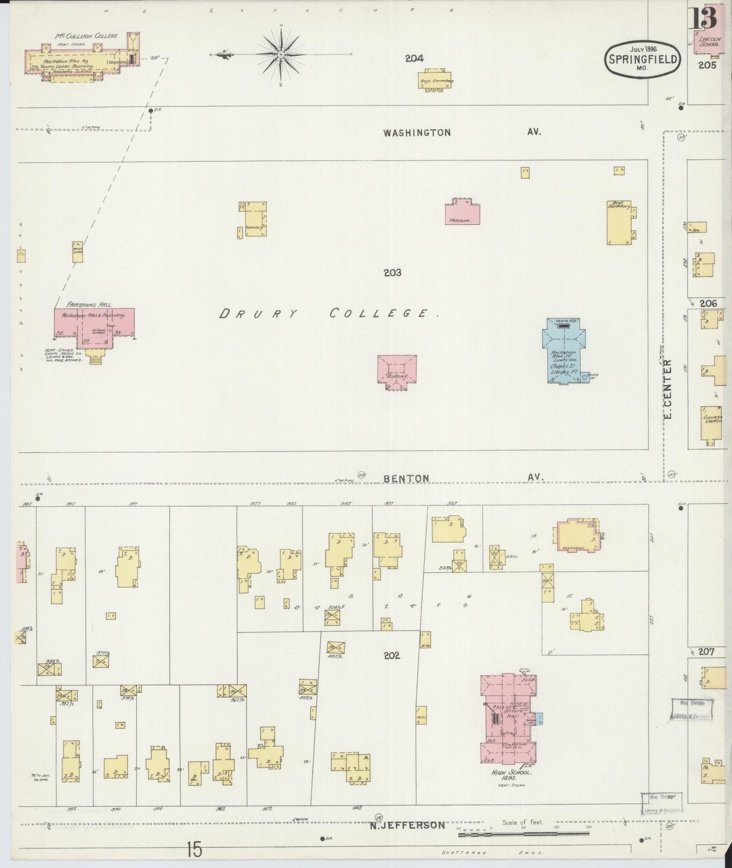 Sanborn Fire Insurance Map from Springfield, Greene County, Missouri (1896), Sheet #0013 - Complete Map Set gallery image, historic Sanborn map, vintage wall art, Missouri Missouri