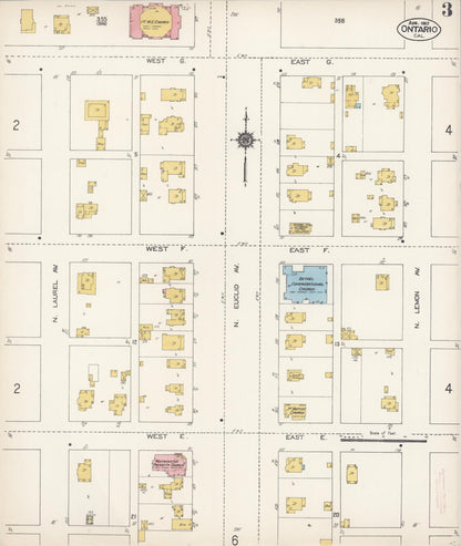 Sanborn Fire Insurance Map from Ontario, San Bernardino County, California (1912), Sheet #0003 - Complete Map Set gallery image, historic Sanborn map, vintage wall art, California California