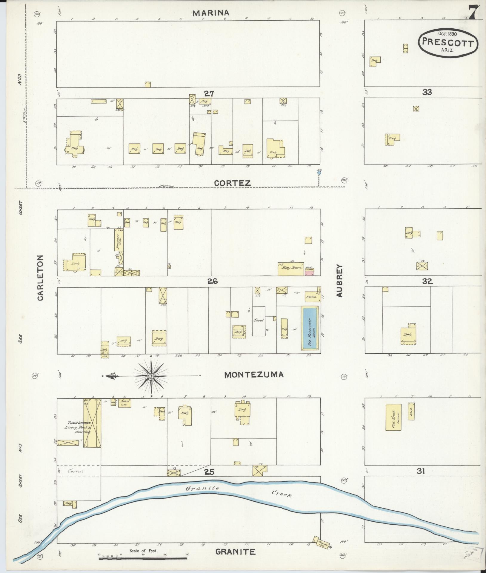 Sanborn Fire Insurance Map from Prescott, Yavapai County, Arizona (1890), Sheet #0007 - Complete Map Set gallery image, historic Sanborn map, vintage wall art, Arizona Arizona