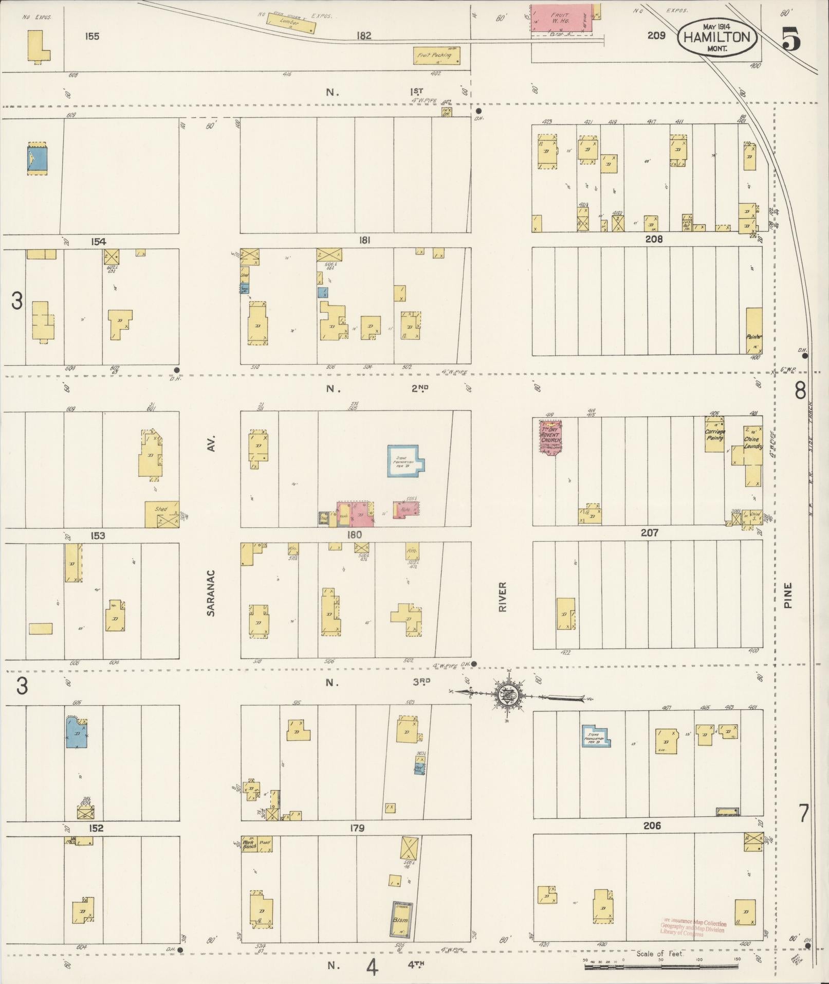 Sanborn Fire Insurance Map from Hamilton, Ravalli County, Montana (1914), Sheet #0005 - Historic Sanborn Fire Insurance Map Print, vintage old map wall art, antique decor, genealogy gift, Montana Montana map