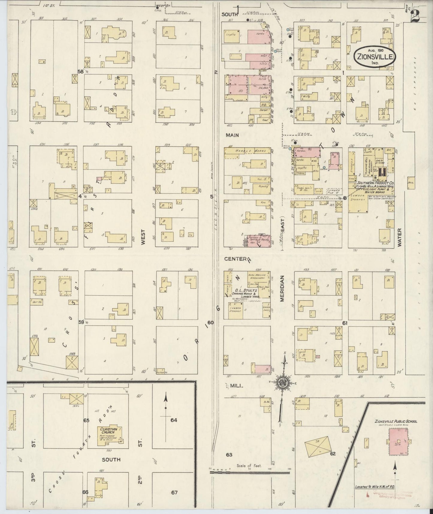 Sanborn Fire Insurance Map from Zionsville, Boone County, Indiana (1910), Sheet #0002 - Complete Map Set gallery image, historic Sanborn map, vintage wall art, Indiana Indiana