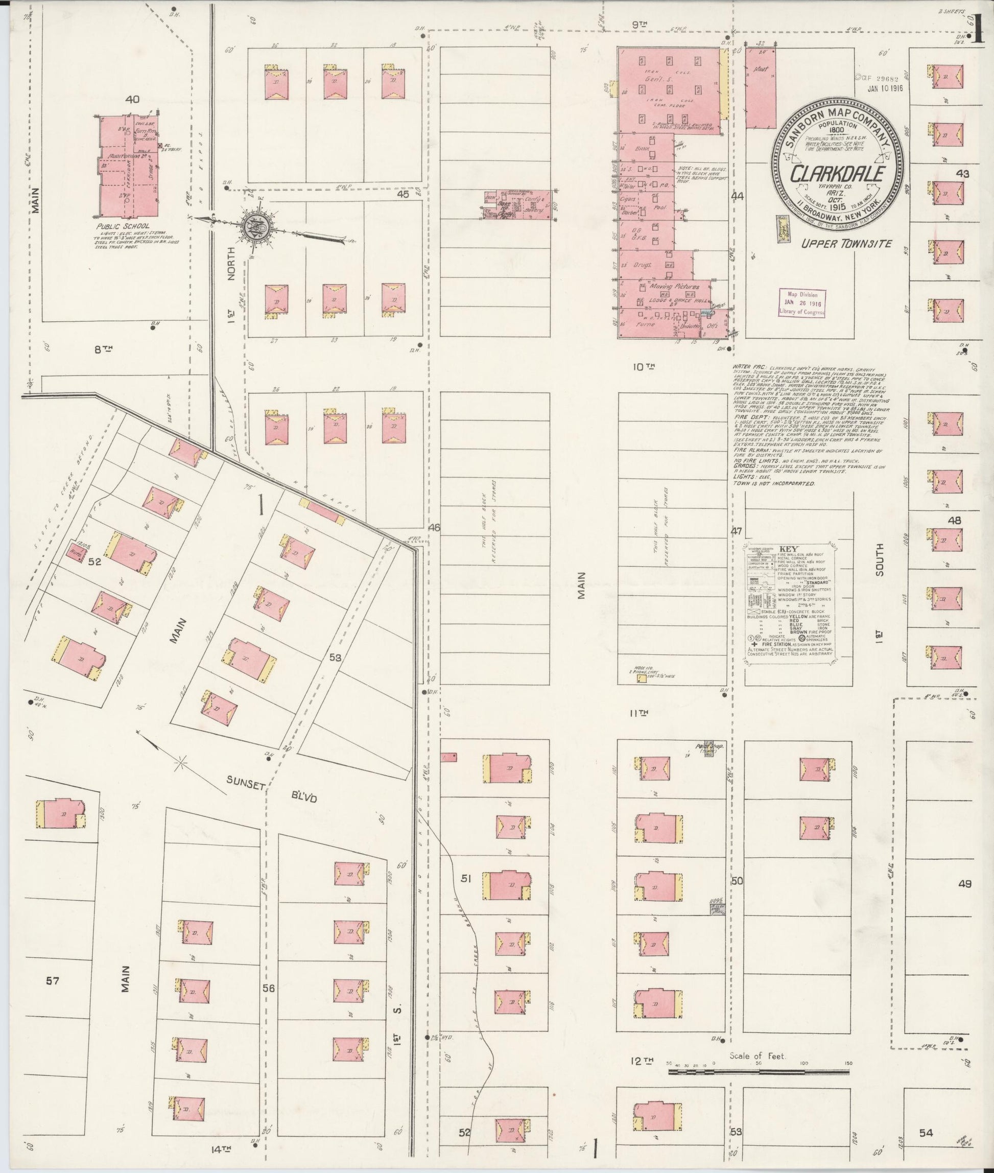 Sanborn Fire Insurance Map from Clarkdale, Yavapai County, Arizona. (1915) – Historic Sanborn Fire Insurance Map Print