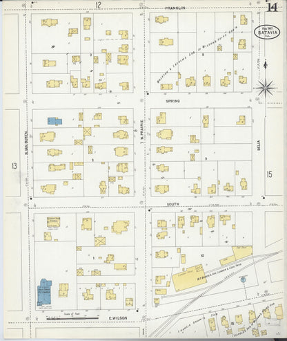 Sanborn Fire Insurance Map from Batavia, Kane County, Illinois (1907), Sheet #0014 - Historic Sanborn Fire Insurance Map Print, vintage old map wall art, antique decor, genealogy gift, Illinois Illinois map