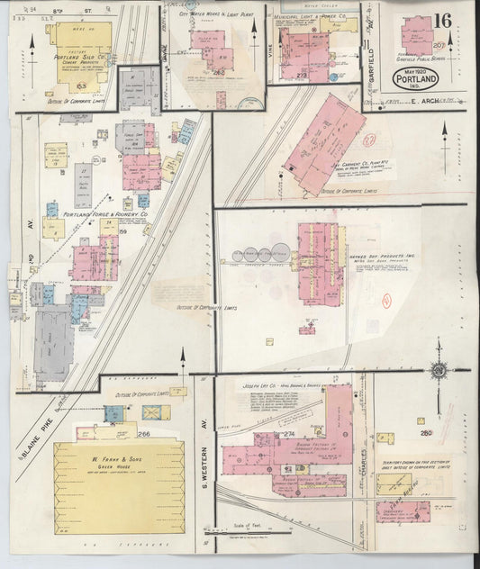 Sanborn Fire Insurance Map from Portland, Jay County, Indiana (1946), Sheet #0016 - Historic Sanborn Fire Insurance Map Print, vintage old map wall art, antique decor, genealogy gift, Indiana Indiana map