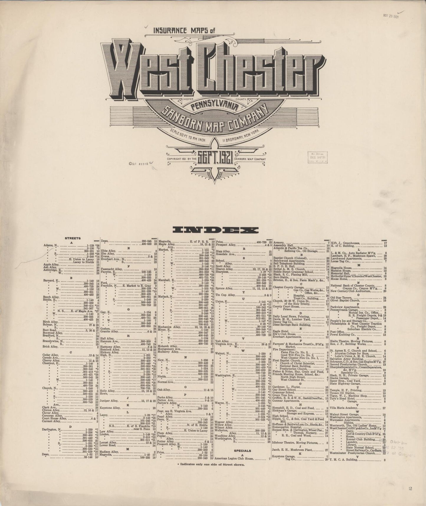 Sanborn Fire Insurance Map from West Chester, Chester County, Pennsylvania. (1921) – Historic Sanborn Fire Insurance Map Print