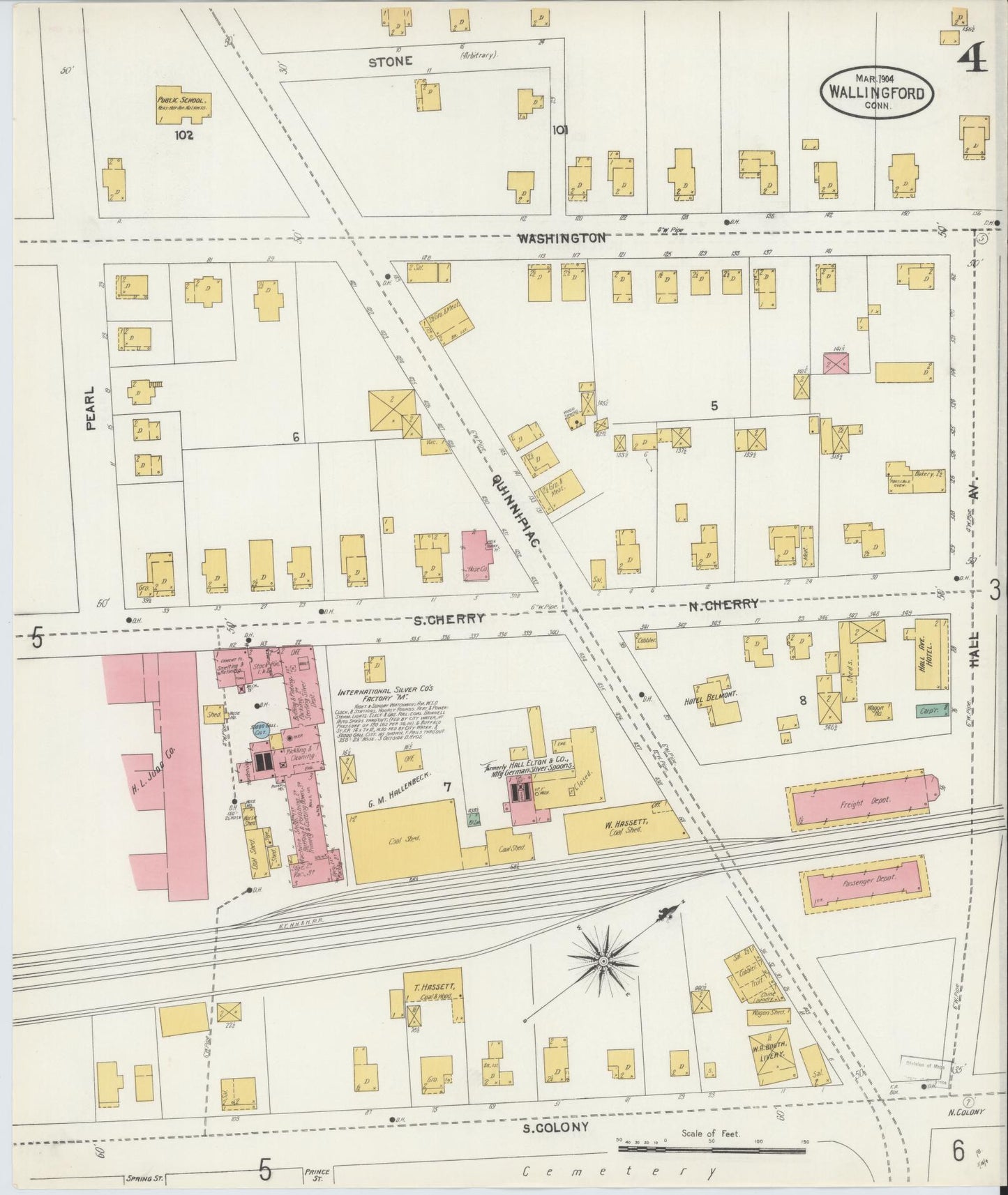 Sanborn Fire Insurance Map from Wallingford, New Haven County, Connecticut (1904), Sheet #0004 - Complete Map Set gallery image, historic Sanborn map, vintage wall art, Connecticut Connecticut