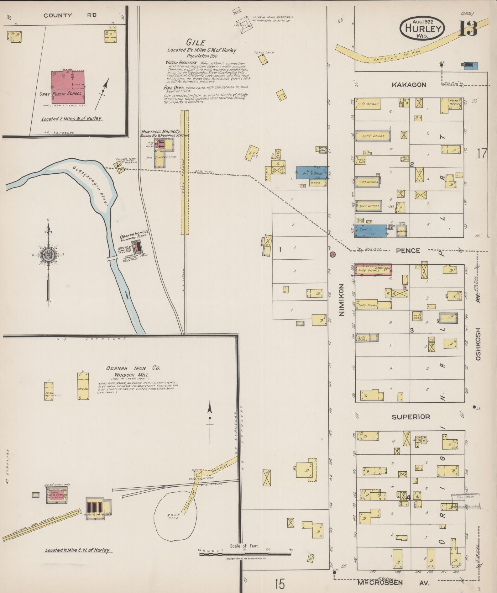 Sanborn Fire Insurance Map from Hurley, Iron County, Wisconsin (1922), Sheet #0013 - Historic Sanborn Fire Insurance Map Print, vintage old map wall art, antique decor, genealogy gift, Wisconsin Wisconsin map