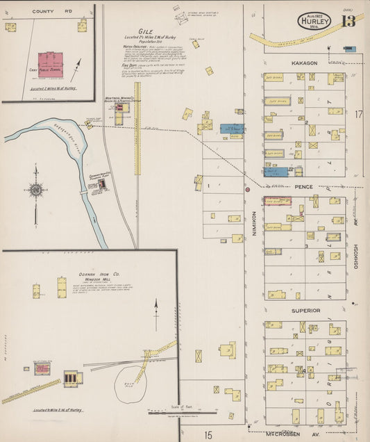 Sanborn Fire Insurance Map from Hurley, Iron County, Wisconsin (1922), Sheet #0013 - Historic Sanborn Fire Insurance Map Print, vintage old map wall art, antique decor, genealogy gift, Wisconsin Wisconsin map