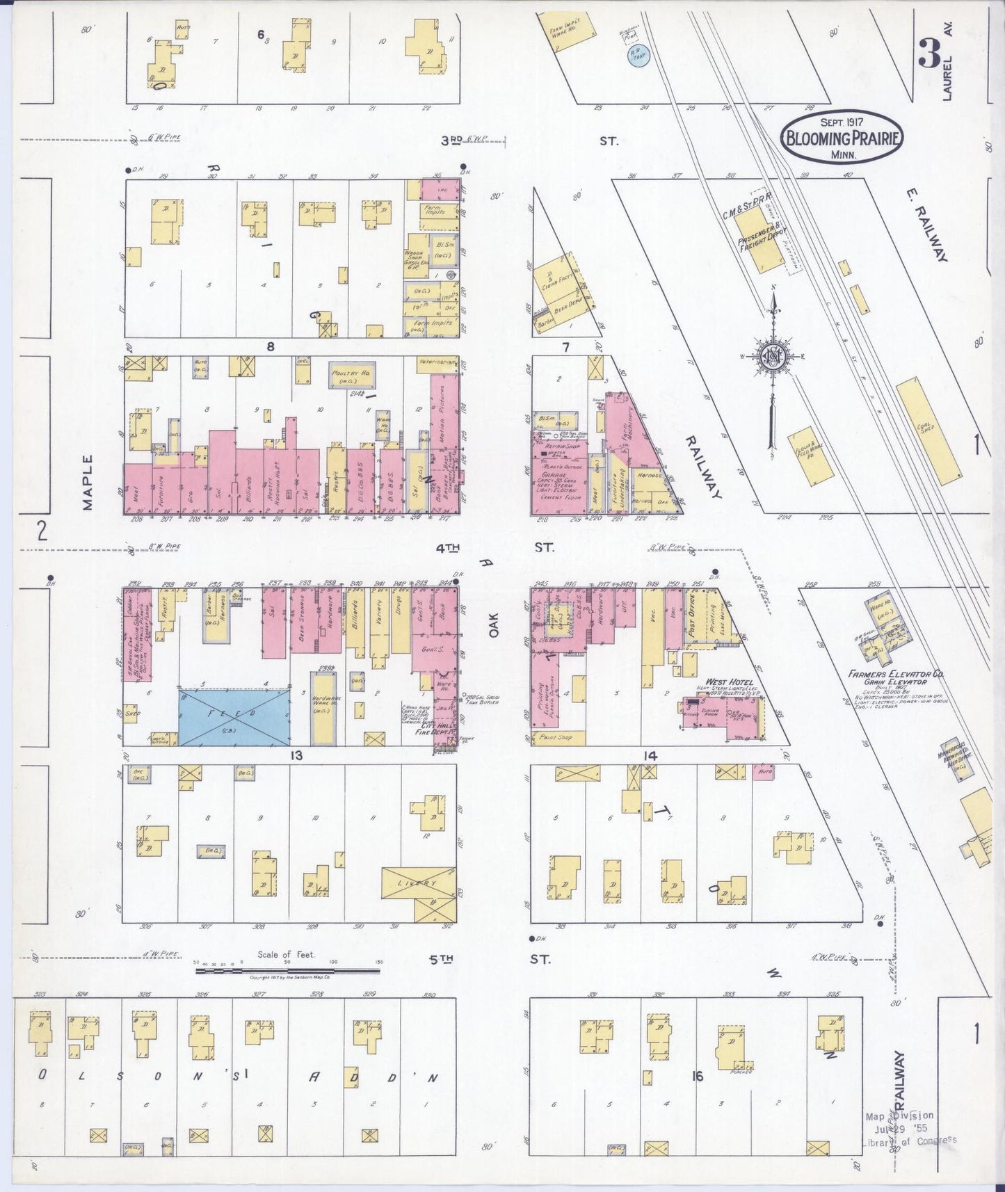 Sanborn Fire Insurance Map from Blooming Prairie, Steele County, Minnesota (1917), Sheet #0003 - Historic Sanborn Fire Insurance Map Print, vintage old map wall art, antique decor, genealogy gift, Minnesota Minnesota map