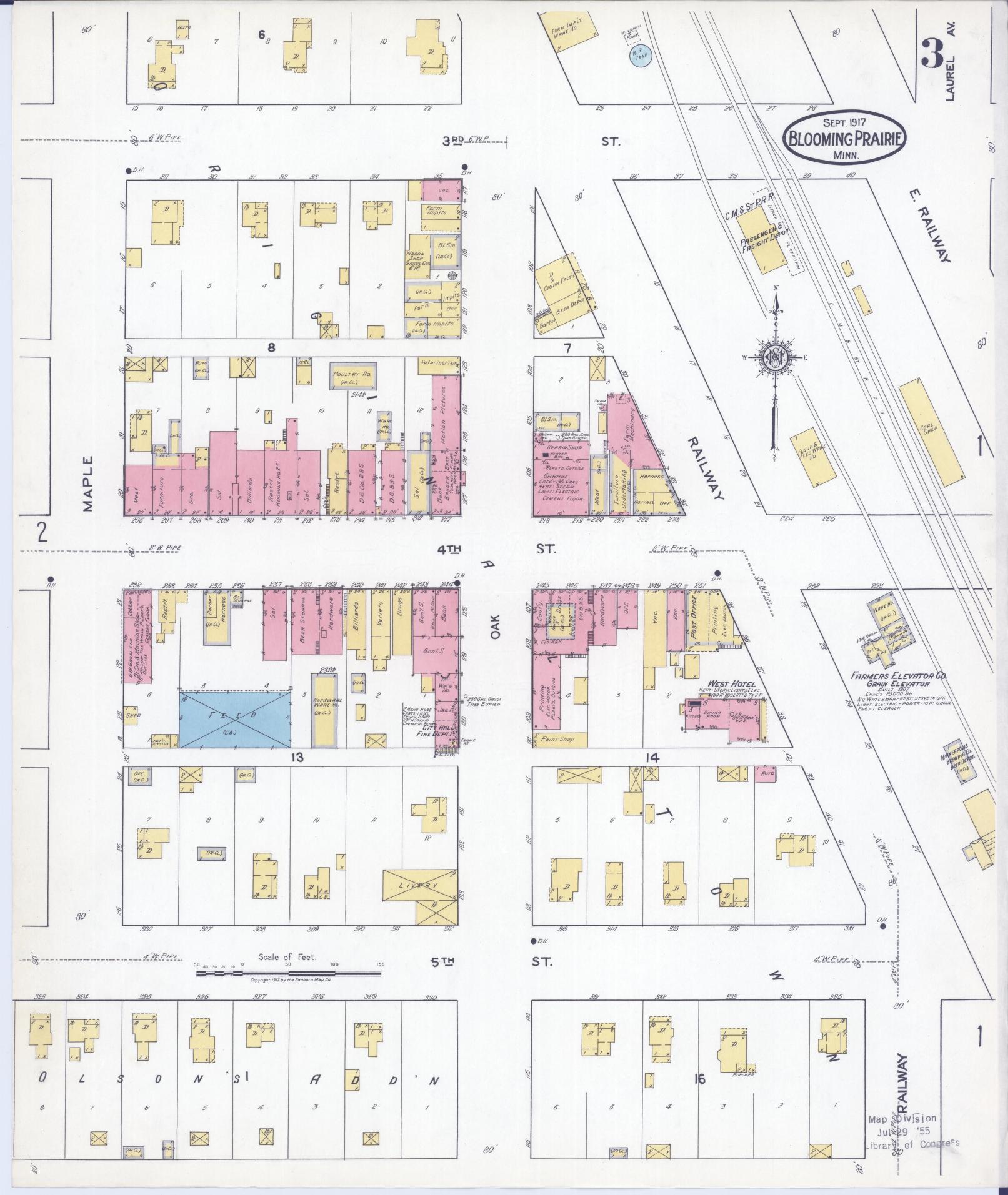 Sanborn Fire Insurance Map from Blooming Prairie, Steele County, Minnesota (1917), Sheet #0003 - Historic Sanborn Fire Insurance Map Print, vintage old map wall art, antique decor, genealogy gift, Minnesota Minnesota map