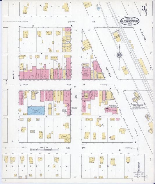 Sanborn Fire Insurance Map from Blooming Prairie, Steele County, Minnesota (1917), Sheet #0003 - Historic Sanborn Fire Insurance Map Print, vintage old map wall art, antique decor, genealogy gift, Minnesota Minnesota map