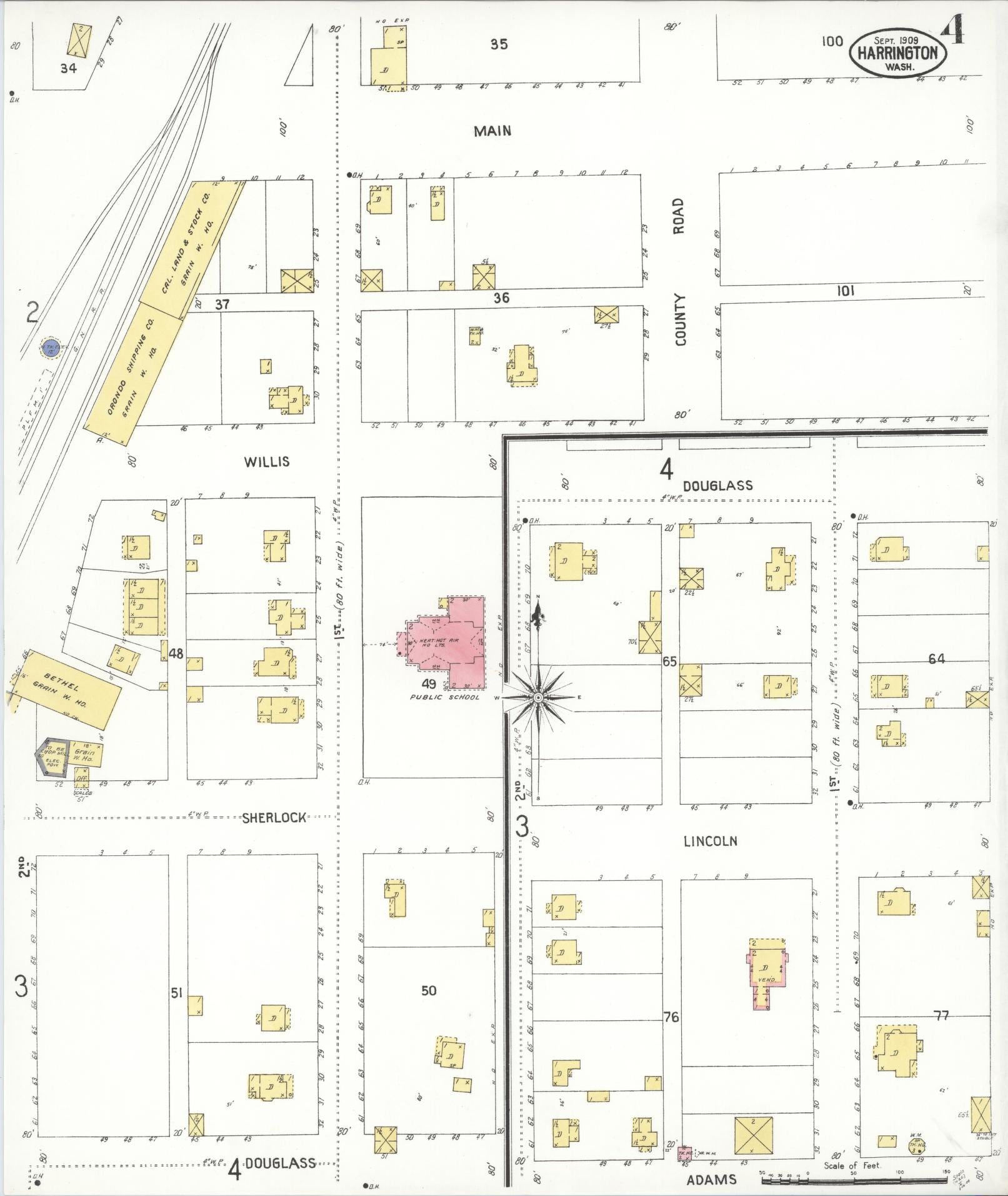 Sanborn Fire Insurance Map from Harrington, Lincoln County, Washington (1909), Sheet #0004 - Complete Map Set gallery image, historic Sanborn map, vintage wall art, Washington Washington