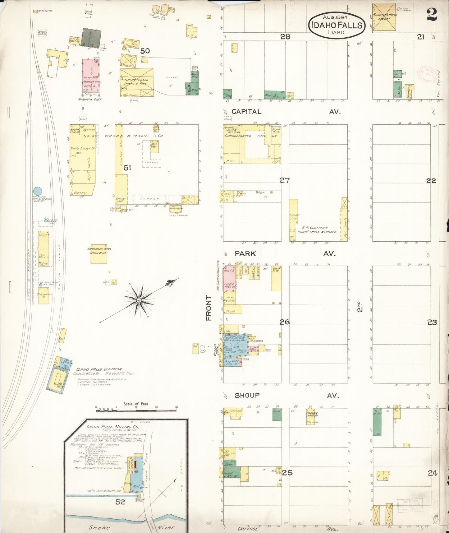 Sanborn Fire Insurance Map from Idaho Falls, Bonneville County, Idaho (1894), Sheet #0002 - Historic Sanborn Fire Insurance Map Print, vintage old map wall art, antique decor, genealogy gift, Idaho Idaho map