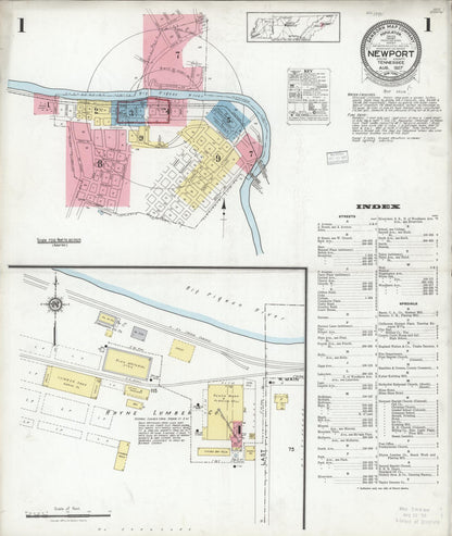 Sanborn Fire Insurance Map from Newport, Cocke County, Tennessee (1927), Sheet #0001 - Complete Map Set gallery image, historic Sanborn map, vintage wall art, Tennessee Tennessee