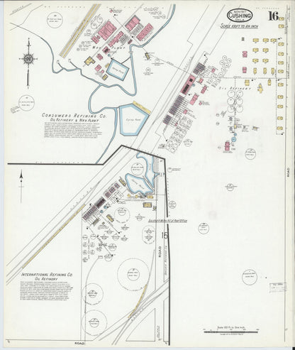 Sanborn Fire Insurance Map from Cushing, Payne County, Oklahoma (1917), Sheet #0016 - Complete Map Set gallery image, historic Sanborn map, vintage wall art, Oklahoma Oklahoma